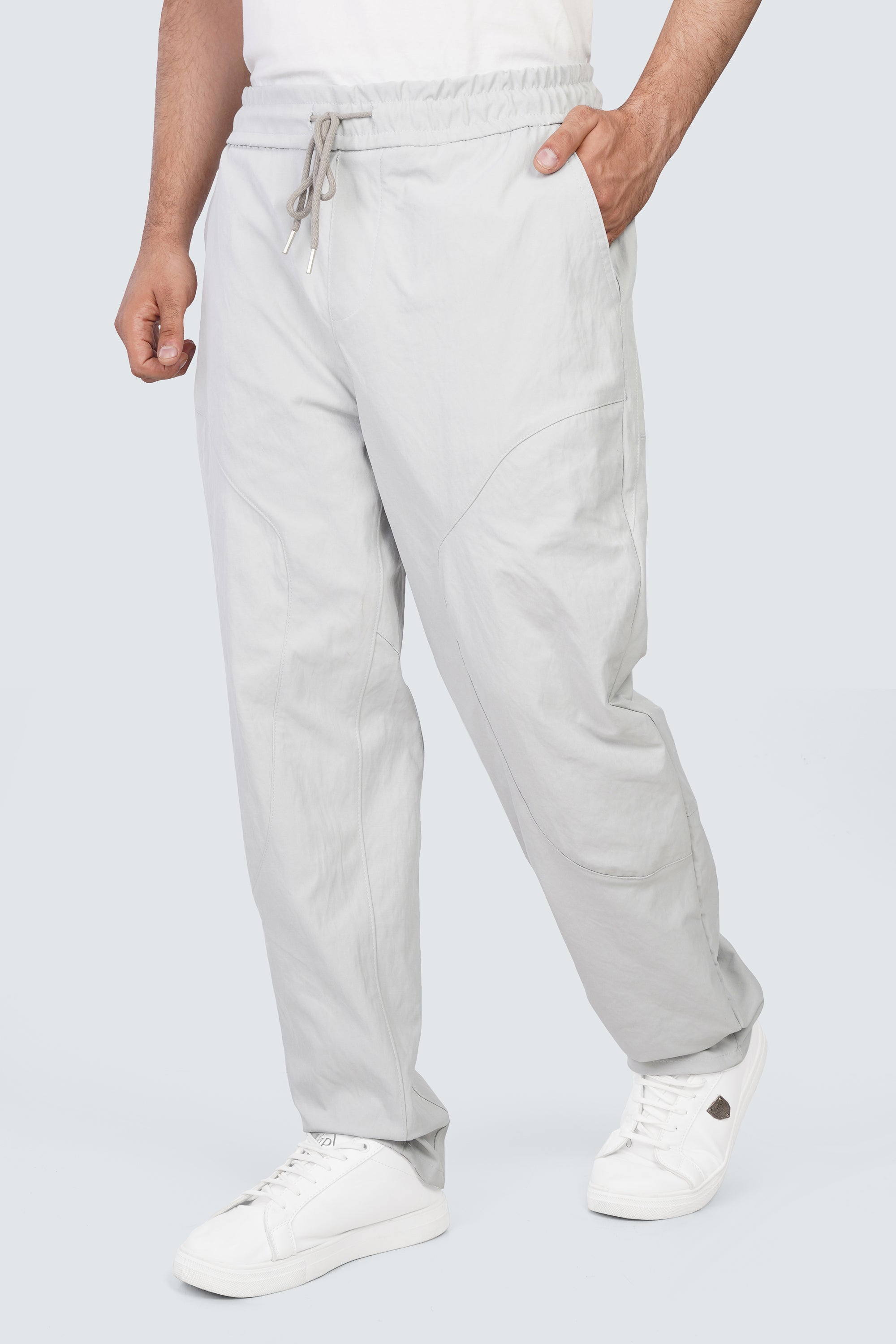 SIDEWIND Panel Stitch Relaxed Pants - Light Grey front view