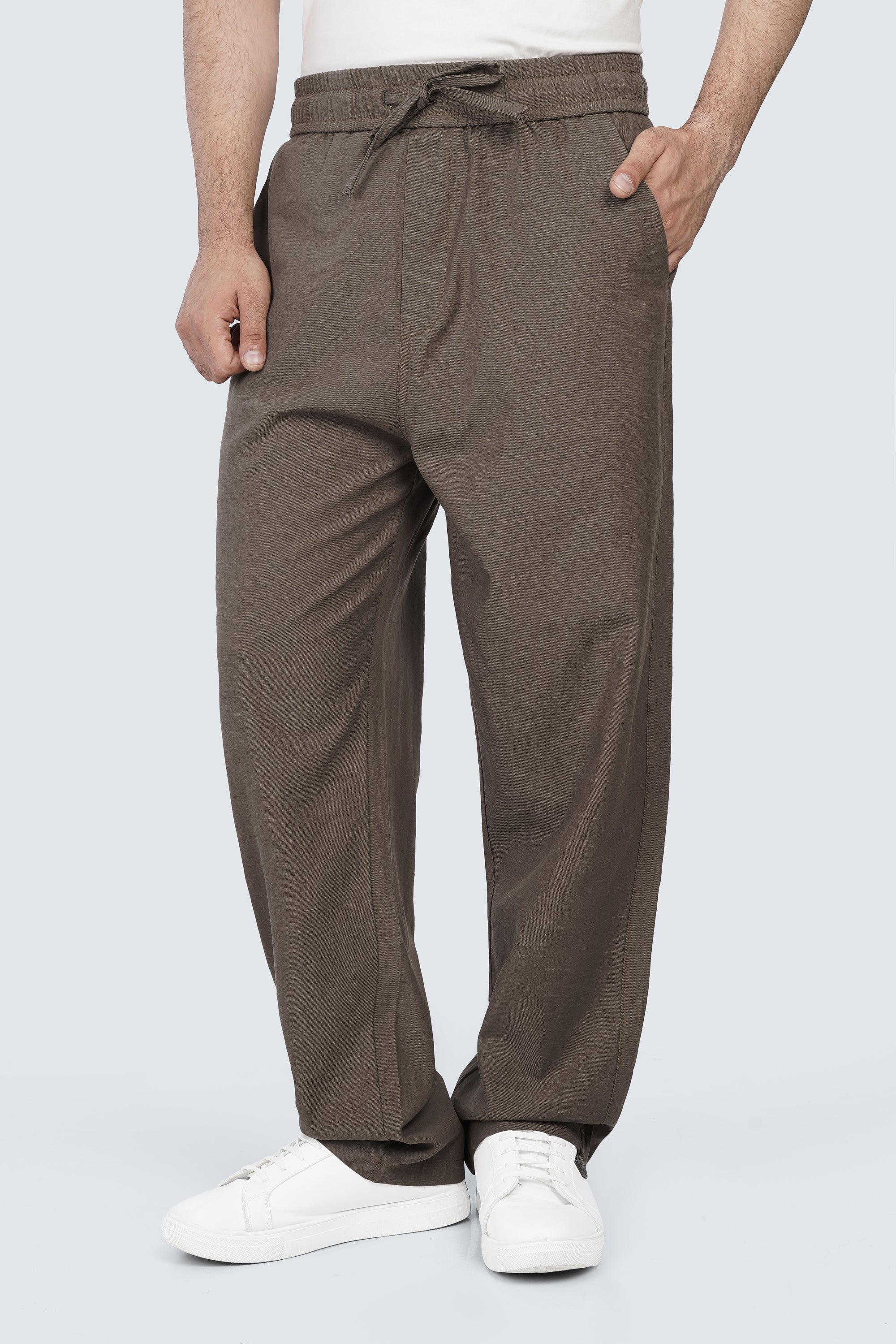 SIDEWIND Linen Relaxed Trousers - Off-White front view