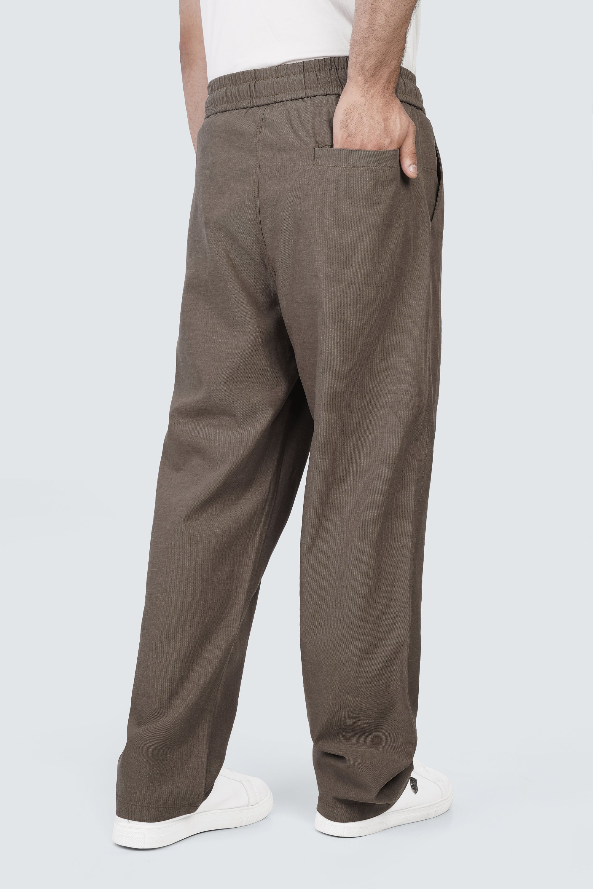SIDEWIND Linen Relaxed Trousers - Off-White back view