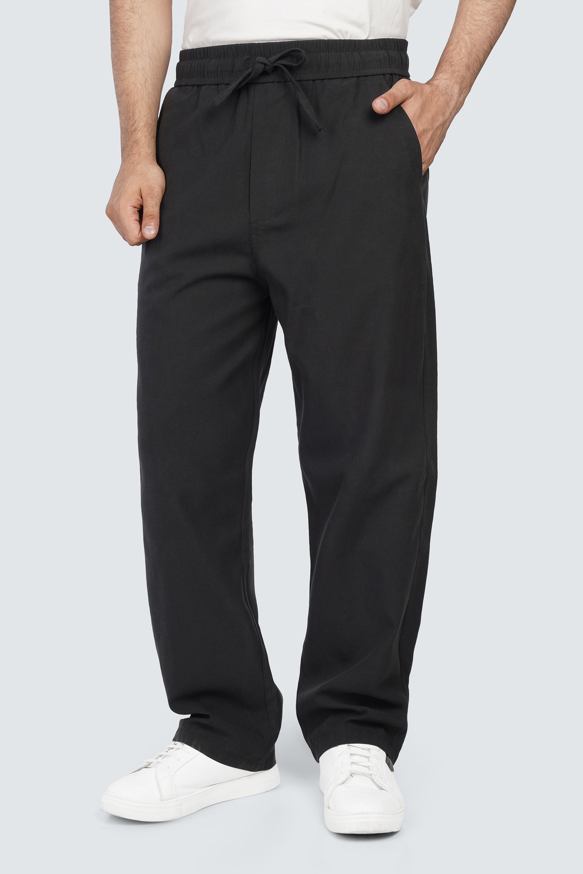 SIDEWIND Linen Relaxed Trousers - Beige front view