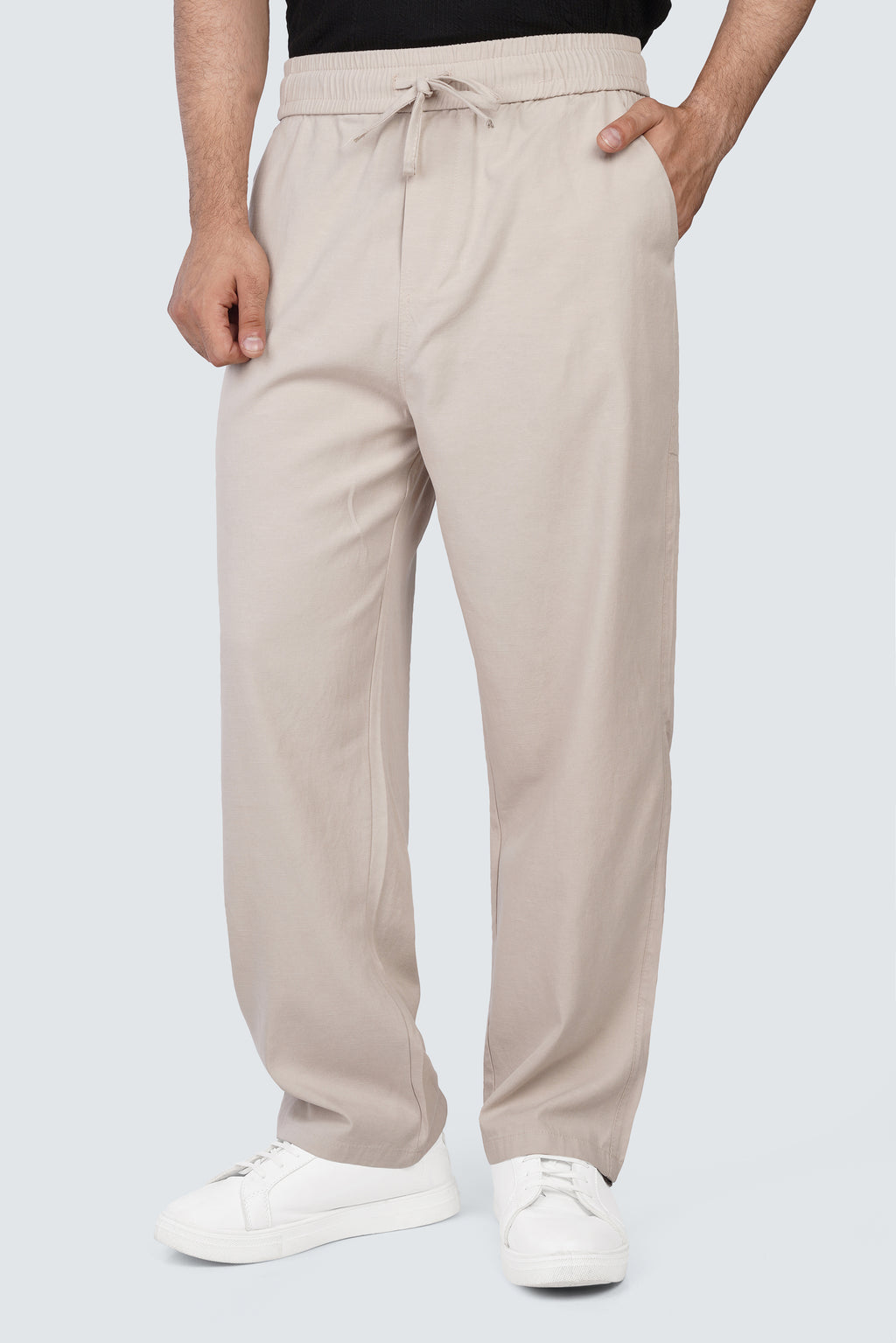 SIDEWIND Linen Relaxed Trousers - Olive side view