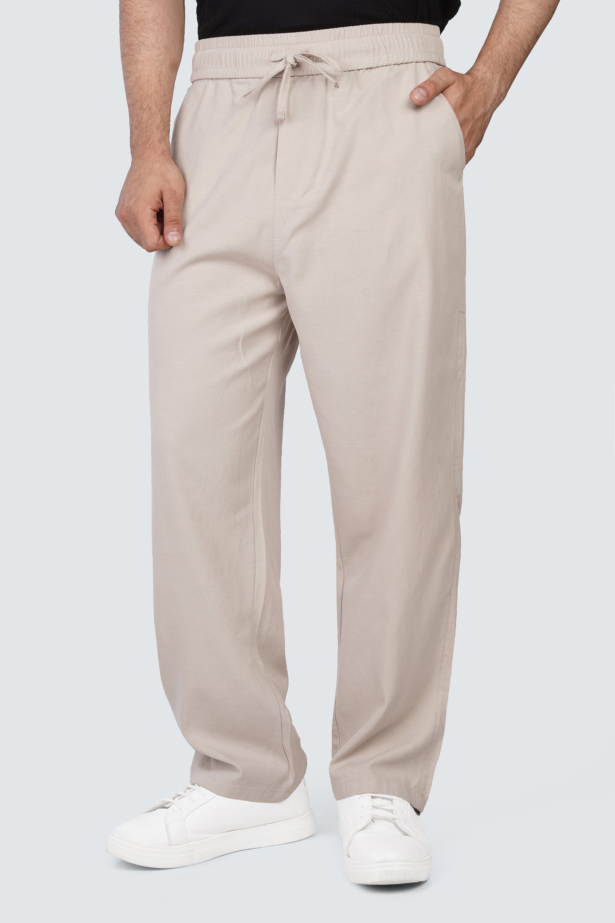 SIDEWIND Linen Relaxed Trousers - Olive side view