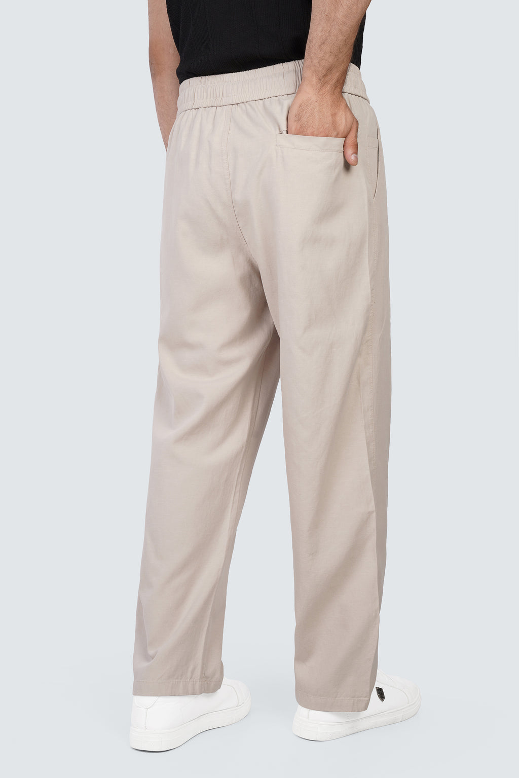SIDEWIND Linen Relaxed Trousers - Olive back view