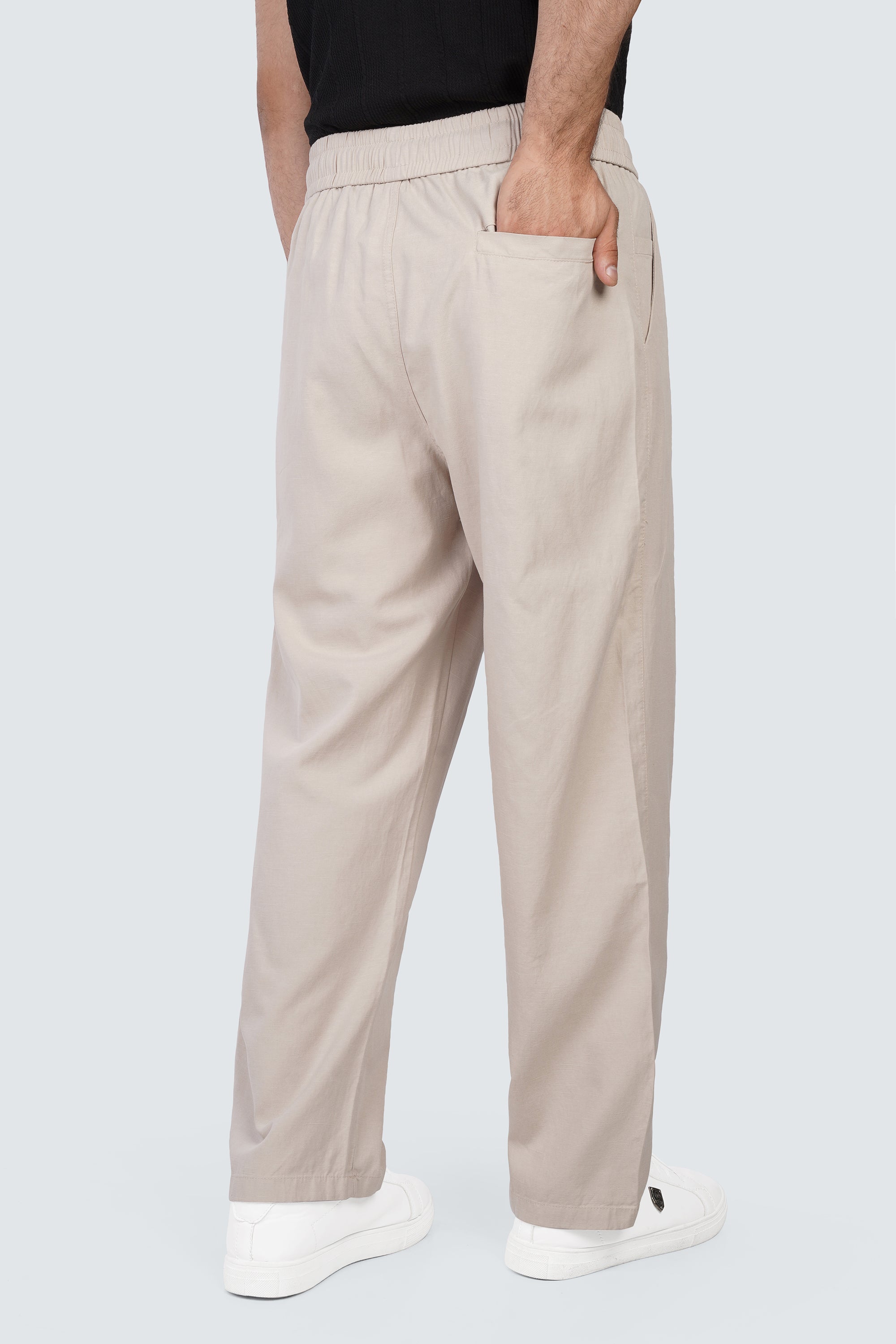 SIDEWIND Linen Relaxed Trousers - Olive back view